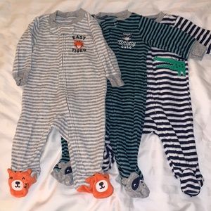 3 Carter's Fleece Footie Pajamas - Easy Tiger, Wildly Cute, and Alligator - 3M
